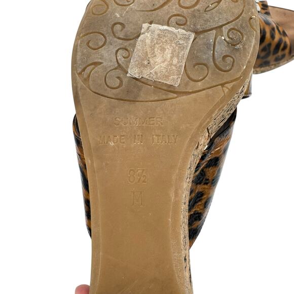 Brighton Summer Leopard Patent Leather Classic Buckle Cork Wedge Sandals - Picture 10 of 11